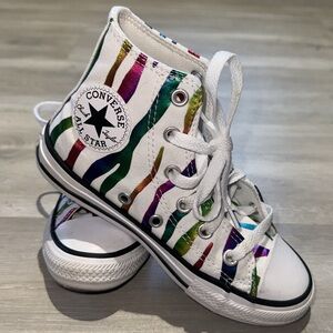 EUC Converse Junior Rainbow Metallic Zebra Striped High Tops- Girl’s US size 12